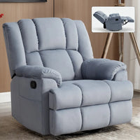 Fauteuil inclinable surdimensionné en tissu vert avec rotation 360°, fonction berçante et commandes manuelles pour un confort maximal