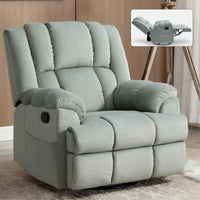 Fauteuil inclinable surdimensionné en tissu vert avec rotation 360°, fonction berçante et commandes manuelles pour un confort maximal