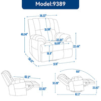 Fauteuil inclinable surdimensionné en tissu vert avec rotation 360°, fonction berçante et commandes manuelles pour un confort maximal