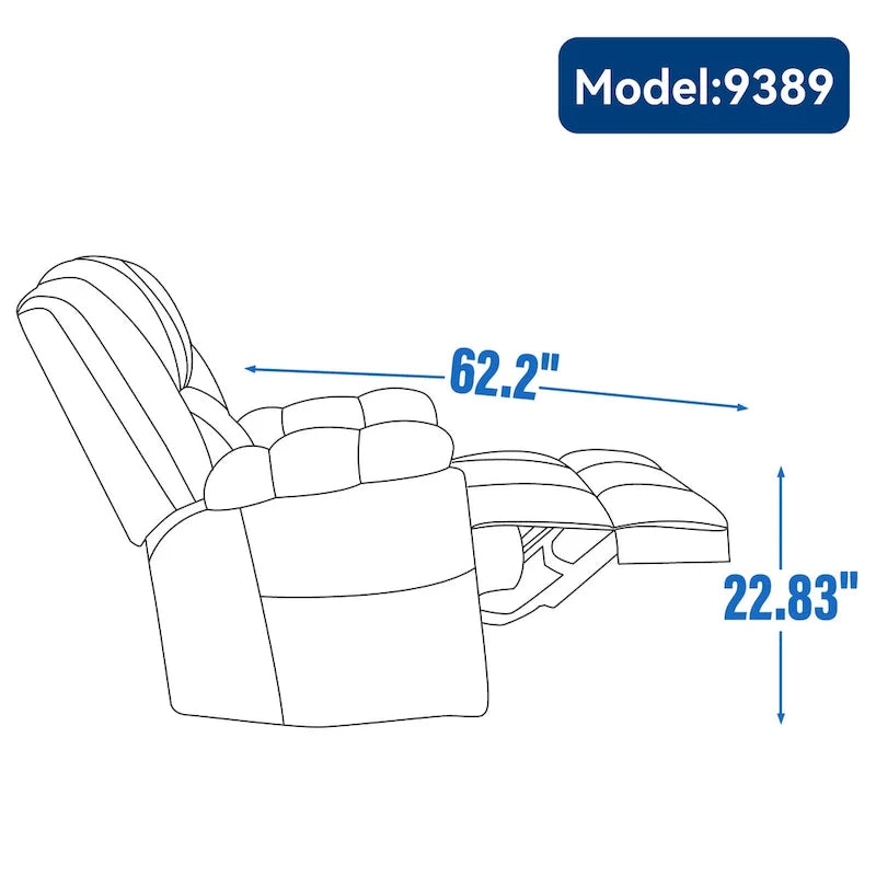 Fauteuil inclinable surdimensionné en tissu vert avec rotation 360°, fonction berçante et commandes manuelles pour un confort maximal