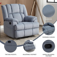 Fauteuil inclinable surdimensionné en tissu vert avec rotation 360°, fonction berçante et commandes manuelles pour un confort maximal