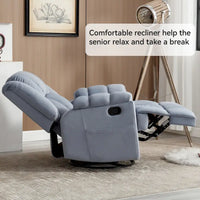 Fauteuil inclinable surdimensionné en tissu vert avec rotation 360°, fonction berçante et commandes manuelles pour un confort maximal