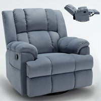 Fauteuil inclinable surdimensionné en tissu vert avec rotation 360°, fonction berçante et commandes manuelles pour un confort maximal