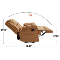 Fauteuil inclinable surdimensionné en tissu vert avec rotation 360°, fonction berçante et commandes manuelles pour un confort maximal