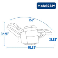 Fauteuil inclinable surdimensionné en tissu vert avec rotation 360°, fonction berçante et commandes manuelles pour un confort maximal