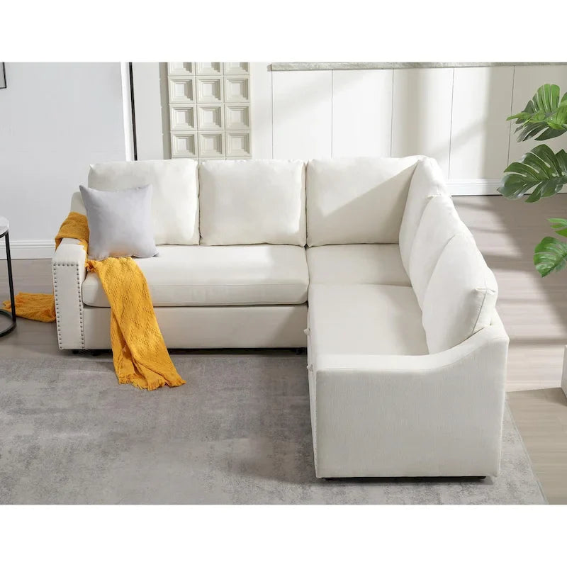 Canapé sectionnel en L 5 places de 81,5 po avec lit escamotable et 6 coussins, divan d'angle multifonction pour le salon