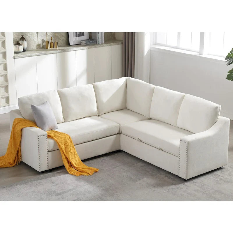 Canapé sectionnel en L 5 places de 81,5 po avec lit escamotable et 6 coussins, divan d'angle multifonction pour le salon