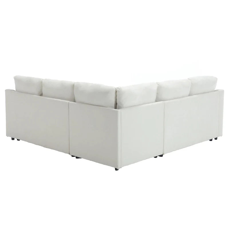 Canapé d'angle en L 5 places de 207 cm avec lit gigogne et 6 coussins, canapé d'angle multifonctionnel pour salon