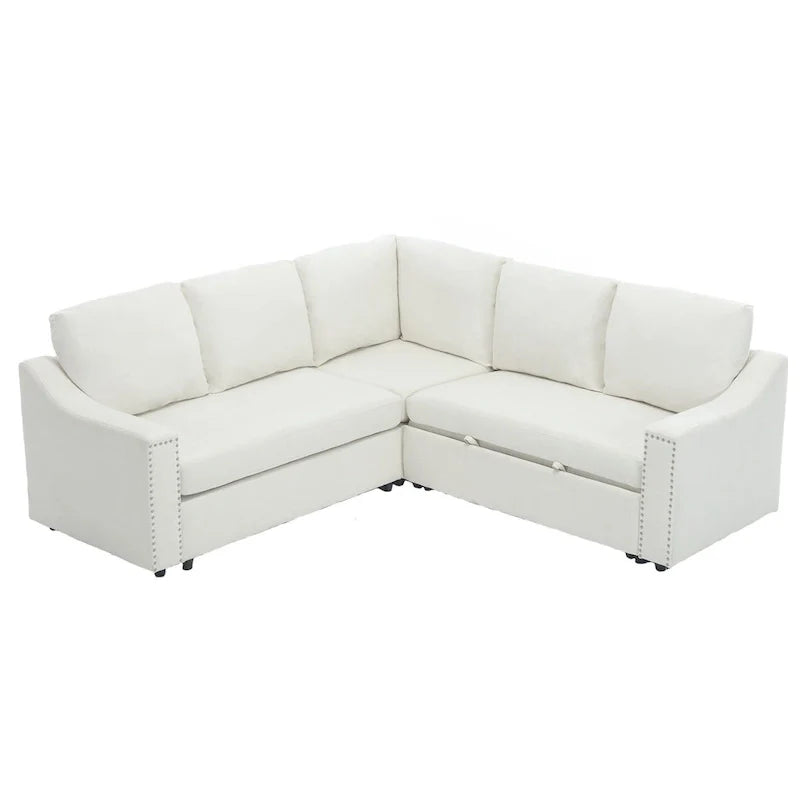 Canapé d'angle en L 5 places de 207 cm avec lit gigogne et 6 coussins, canapé d'angle multifonctionnel pour salon