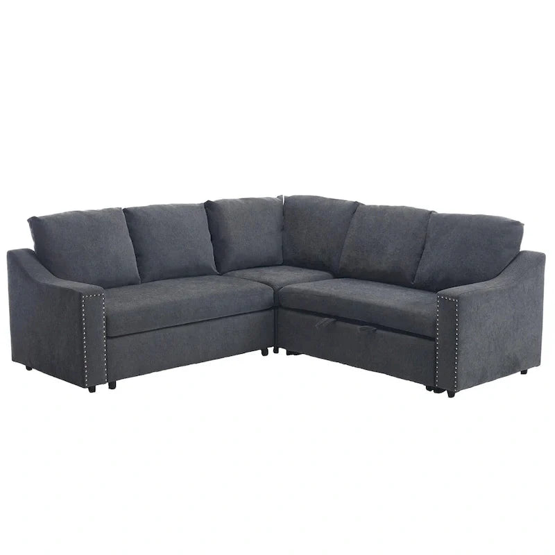 Canapé d'angle en L 5 places de 207 cm avec lit gigogne et 6 coussins, canapé d'angle multifonctionnel pour salon