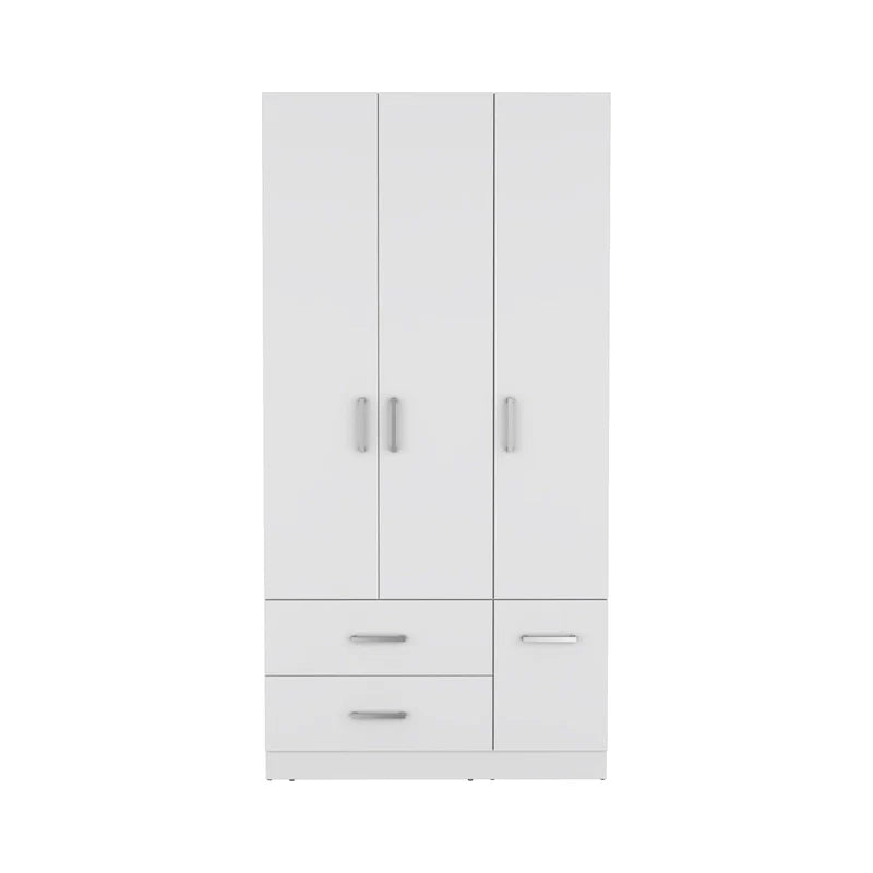 35.4 Armoire moderne à quatre portes avec 2 tiroirs, six étagères et une tringle de penderie