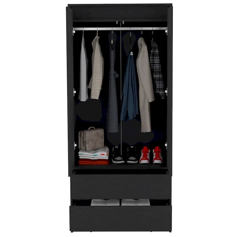 Armoire double porte moderne 20.47 avec tringle et deux tiroirs pour chambre