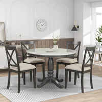 Ensemble de salle à manger 5 pièces en bois de style moderne avec table ronde et 4 chaises rembourrées
