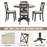 Ensemble de salle à manger 5 pièces en bois de style moderne avec table ronde et 4 chaises rembourrées