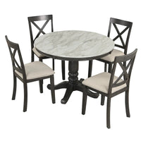 Ensemble de salle à manger 5 pièces en bois de style moderne avec table ronde et 4 chaises rembourrées