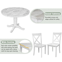 Ensemble de salle à manger 5 pièces en bois de style moderne avec table ronde et 4 chaises rembourrées