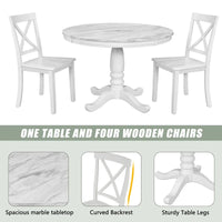 Ensemble de salle à manger 5 pièces en bois de style moderne avec table ronde et 4 chaises rembourrées