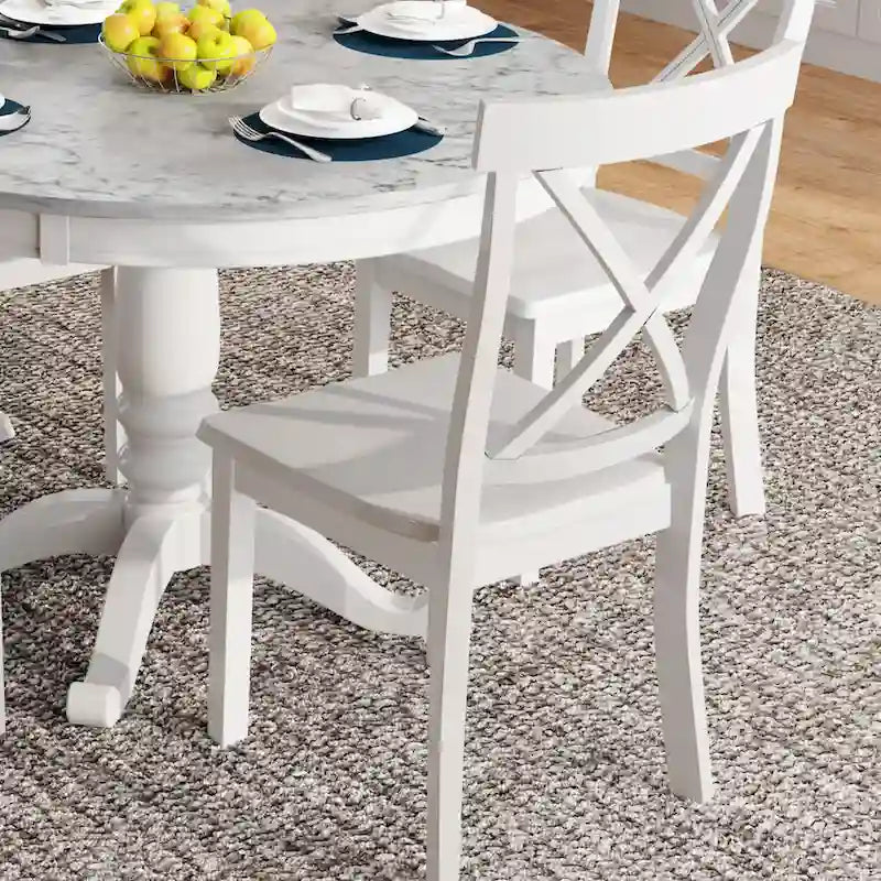 Ensemble de salle à manger 5 pièces en bois de style moderne avec table ronde et 4 chaises rembourrées