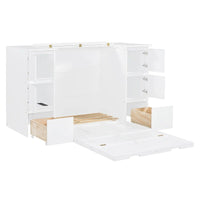 Lit escamotable avec tiroirs, armoires et ports USB