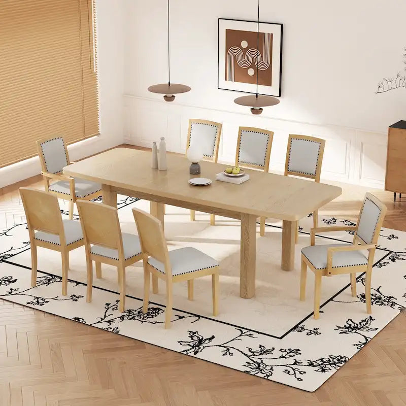 Ensemble de table à manger en bois 7 pièces avec table extensible & 6 chaises