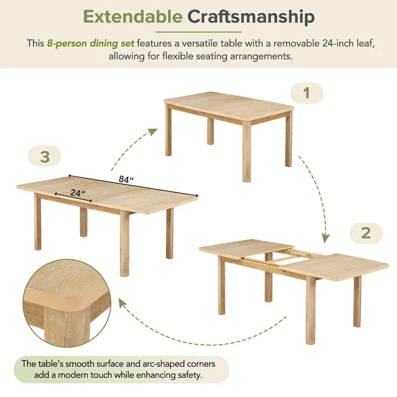 Ensemble de table à manger en bois 7 pièces avec table extensible & 6 chaises