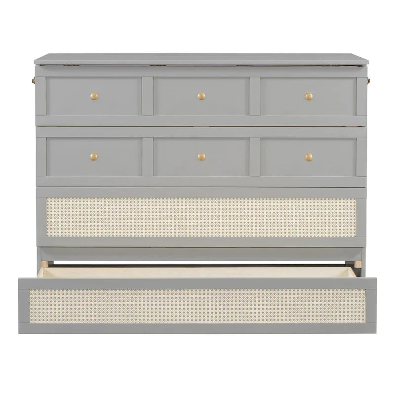 Lit escamotable gris deux places avec rangements modulables et grands tiroirs