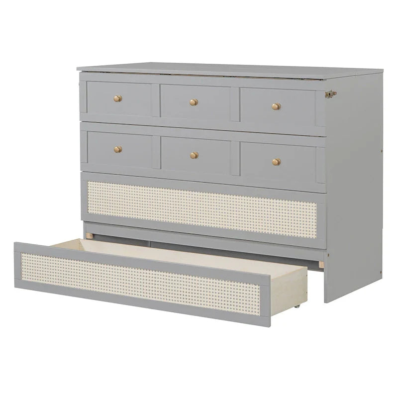 Lit escamotable gris deux places avec rangements modulables et grands tiroirs