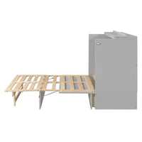 Lit escamotable gris deux places avec rangements modulables et grands tiroirs