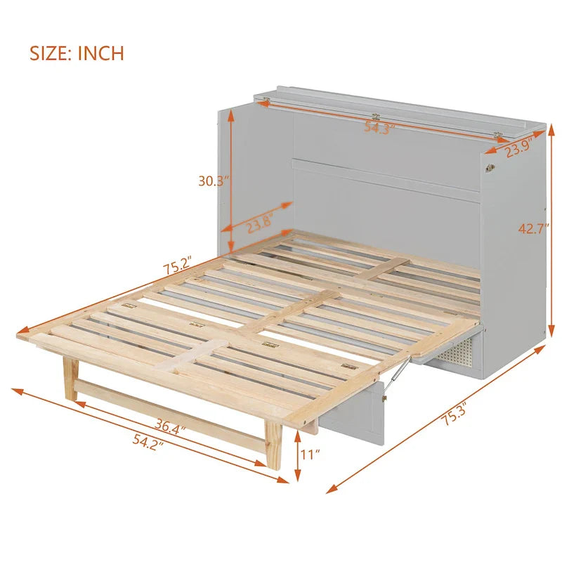 Lit escamotable gris deux places avec rangements modulables et grands tiroirs