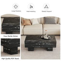 Table basse en MDF de 110 cm avec texture marbre noir, capacité de 136 kg