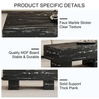 Table basse en MDF de 110 cm avec texture marbre noir, capacité de 136 kg