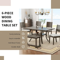 Ensemble de table à manger 6 pièces de style moderne avec 4 chaises à coussins amovibles, étagère de rangement et banc