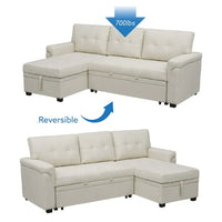 Canapé sectionnel réversible avec lit escamotable, méridienne de rangement dissimulée, pieds durables,