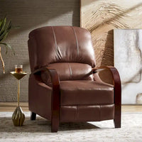 Fauteuil inclinable manuel Alex Mid-century Modern Cigar en cuir véritable avec accoudoirs incurvés en bois