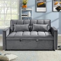 Causeuse de futon moderne en velours avec dossier inclinable et poches, 2 places – Gris foncé / Gris clair / Bleu / Noir
