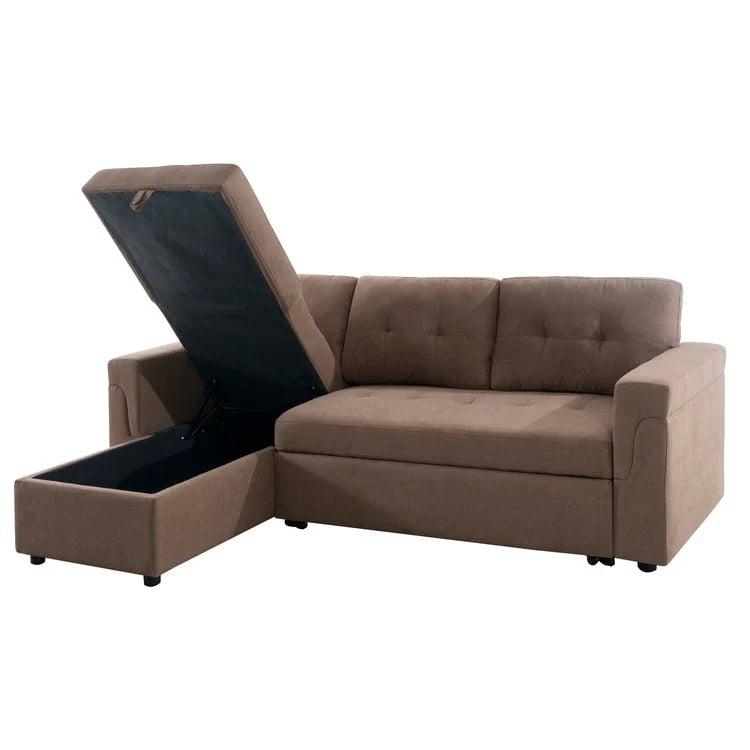 Canapé sectionnel réversible avec lit escamotable, méridienne de rangement dissimulée, pieds durables,