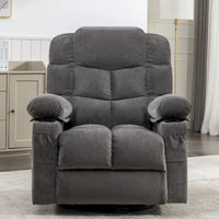 Fauteuil inclinable gris surdimensionné avec fonctions de chauffage et de massage, inclinaison à 150°, bascule à 30°, port USB pour la recharge et 2 porte-gobelets