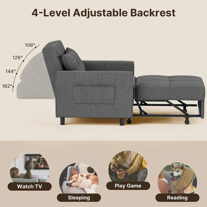 Fauteuil-lit escamotable 3 en 1, fauteuil convertible réglable pliable, canapé de détente capitonné
