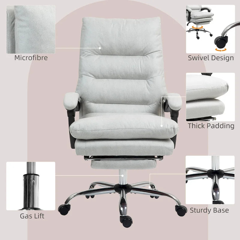 Vinsetto Chaise de bureau de massage inclinable chauffante à vibration en microfibre
