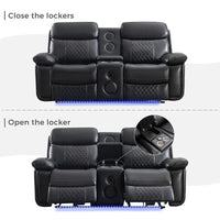 Canapé inclinable électrique avec chargeur sans fil, liseuse, lumière LED pour salon, similicuir, port AC/USB, porte-gobelet, noir