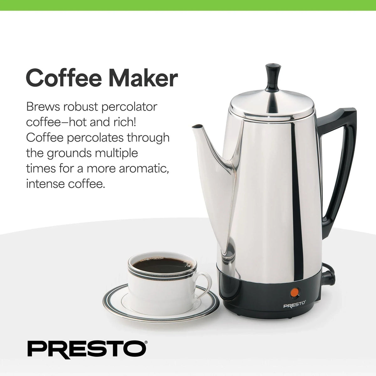 Presto Cafetière en acier inoxydable, percolateur robuste 12 tasses, argent - 2.79