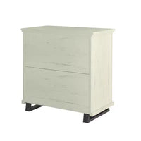 Commode Festivo 3 pièces contemporaine 24 po à 5 tiroirs et table de nuit à 3 tiroirs, blanc cassé aspect scié : MDF, pieds en métal, dispositif anti-basculement