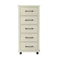 Commode Festivo 3 pièces contemporaine 24 po à 5 tiroirs et table de nuit à 3 tiroirs, blanc cassé aspect scié : MDF, pieds en métal, dispositif anti-basculement