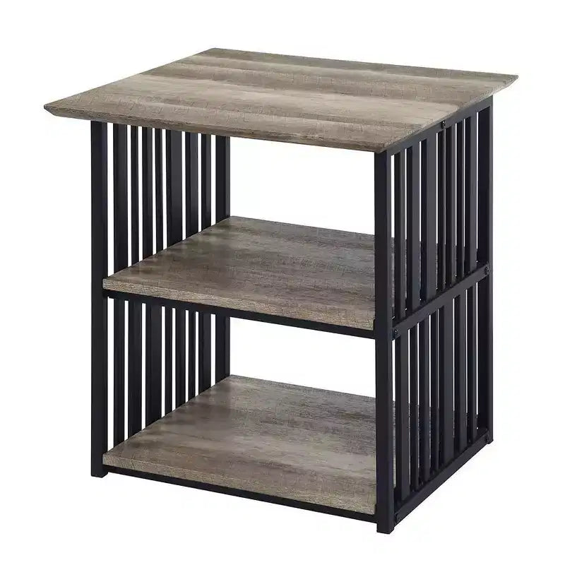 Table de Chevet Zudora 22 po Finition Chêne Antiqué et Noir - Acme Furniture : Cadre Métallique, Étagère Ouverte, Aucun Assemblage Requis