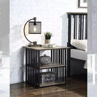 Table de Chevet Zudora 22 po Finition Chêne Antiqué et Noir - Acme Furniture : Cadre Métallique, Étagère Ouverte, Aucun Assemblage Requis