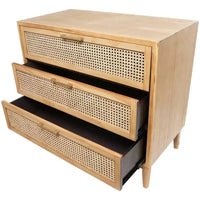 Meuble en bois Olivia & May de 32 pouces : Tiroirs en rotin, touches dorées, aucun assemblage requis.