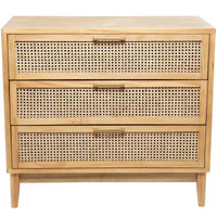 Meuble en bois Olivia & May de 32 pouces : Tiroirs en rotin, touches dorées, aucun assemblage requis.
