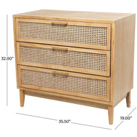 Meuble en bois Olivia & May de 32 pouces : Tiroirs en rotin, touches dorées, aucun assemblage requis.