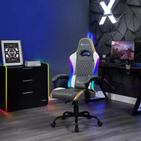 Chaise de jeu PC ergonomique X Rocker RGB LED extra confort gris/blanc/or
