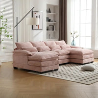 Canapé Sectionnel Canapé Nuage pour Salon, Canapé Moderne Forme U en Chenille/Bouclette, Canapé-Lit Modulable Confortable avec Double Méridienne